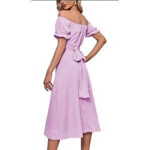 Off Shoulder Wrap Ruffle Puff Short Sleeve Dress